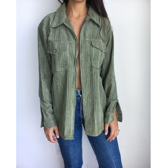 Vintage Jackets & Blazers - Vintage Army green corduroy tunic jacket S